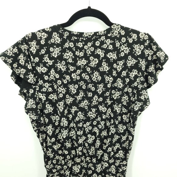 Veronica Beard Lissette Ruched Ruffle Flutter Sleeve Dress M Floral Black/Cream - Picture 10 of 15